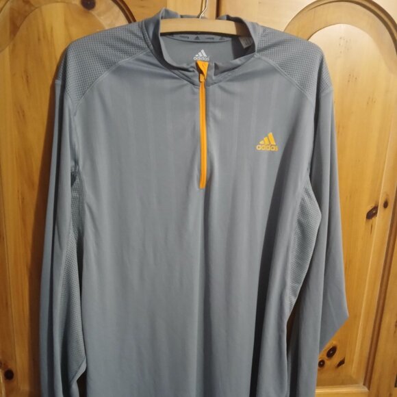 Adidas Climalite 1/4 Zip Pullover, Large, Lightweight, Stretch, Gray/Orange EUC - Picture 1 of 9
